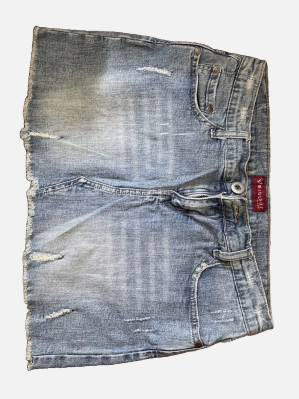 Windsor Vintage Denim Micro Mini Skirt M 5 Rhinestone Sequin Heart Y2K
